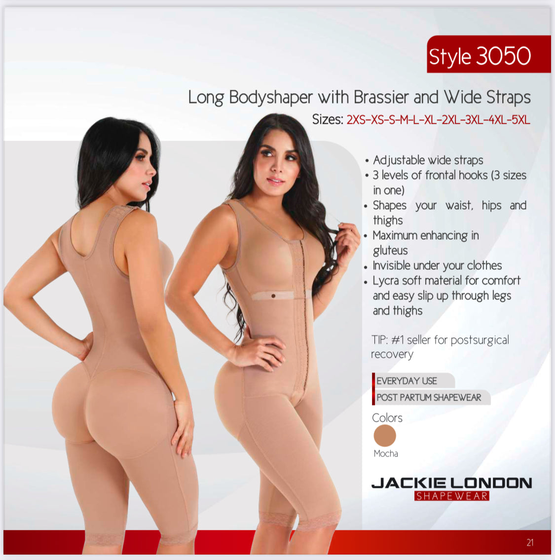 JACKIE LONDON 3050 - Long Body Shaper With Brassier and Wide Straps